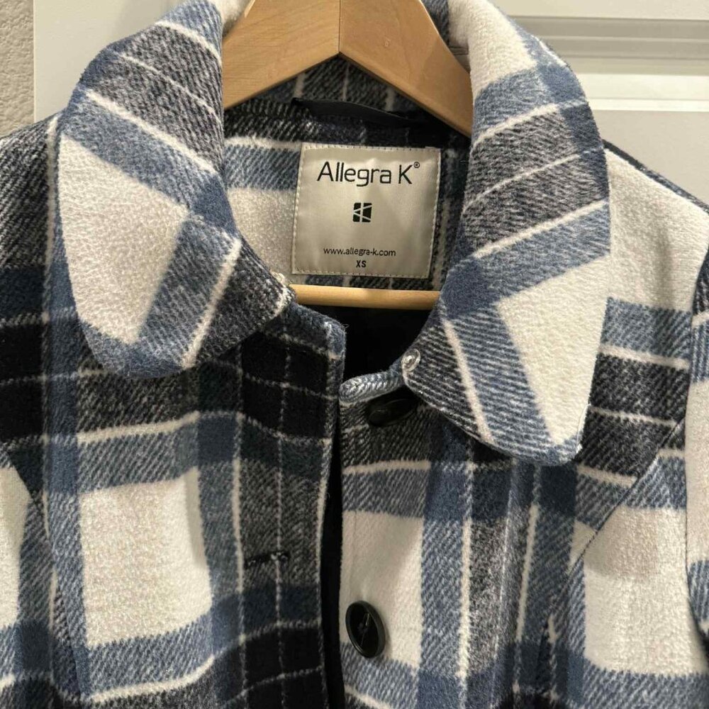 Allegra K Women's Peter Pan Collar Long Winter Plaid Coat